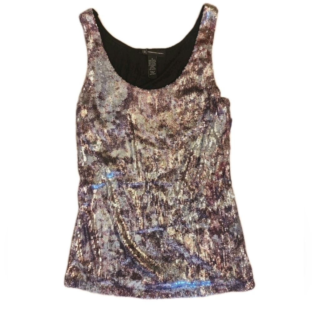 INC International Concepts Silver Mauve Sequin Tank Top Stretch NWT SMALL $59